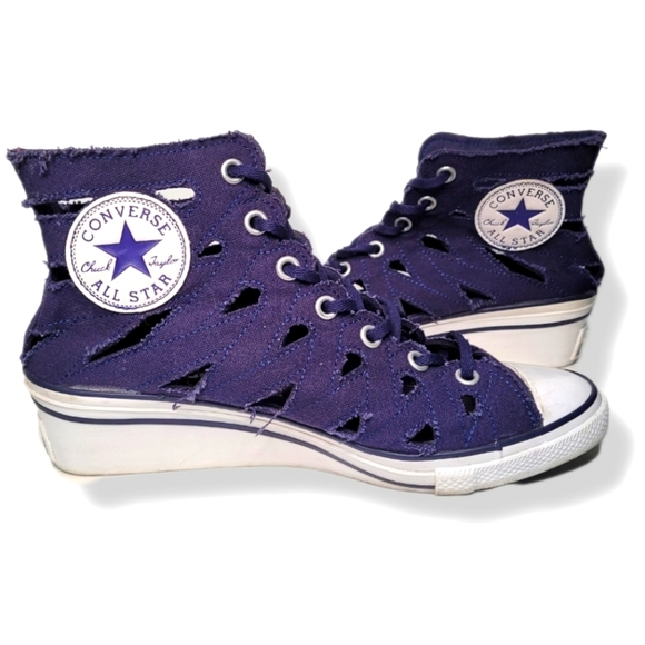 Converse Shoes - Converse Allstar High Top Purple Distressed Open Top Raised Platform Shoes